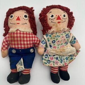 Vintage 70s Original Raggedy Ann & Raggedy Andy 7" Dolls Knickerbocker Tagged